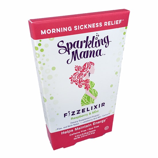 Box of 8 raspberry and mint Sparkling Mama dietary supplement powder packets that are 0.33 ounces